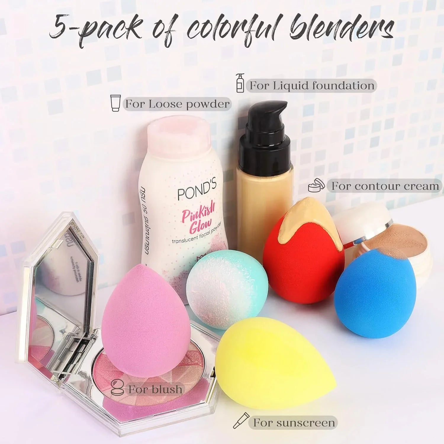 5-piece latex-free makeup sponge set for blending foundation, liquid, cream & powder, ultra-soft, vegan