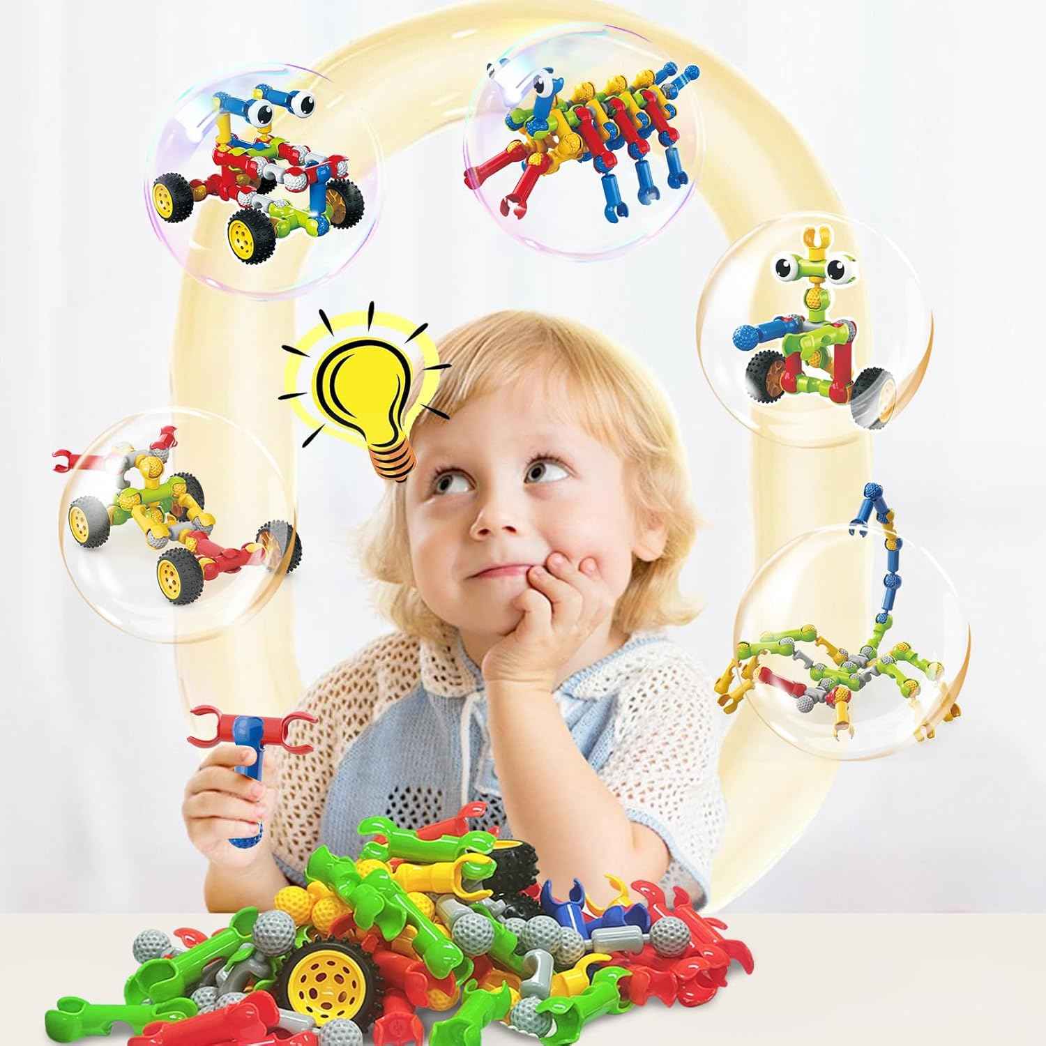 Huaker Stem Building Toys for 3 4 5 6 7 8 Year Old Boys Girls Kids,180 Pieces Building Blocks Educational Learning Toys with Large Storage Box,Ideal Christmas Birthday Gifts
