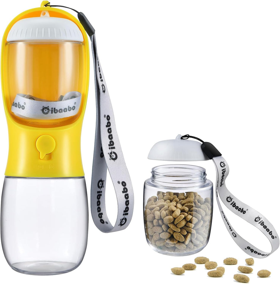 Dog Water Bottle with Food Container, Travel Puppy Water Bowl, Portable Pet Dispenser, Dog Gift Stuff Accessories Items, Puppy Essentials Necessities for Yorkie Cat Walking and Hiking