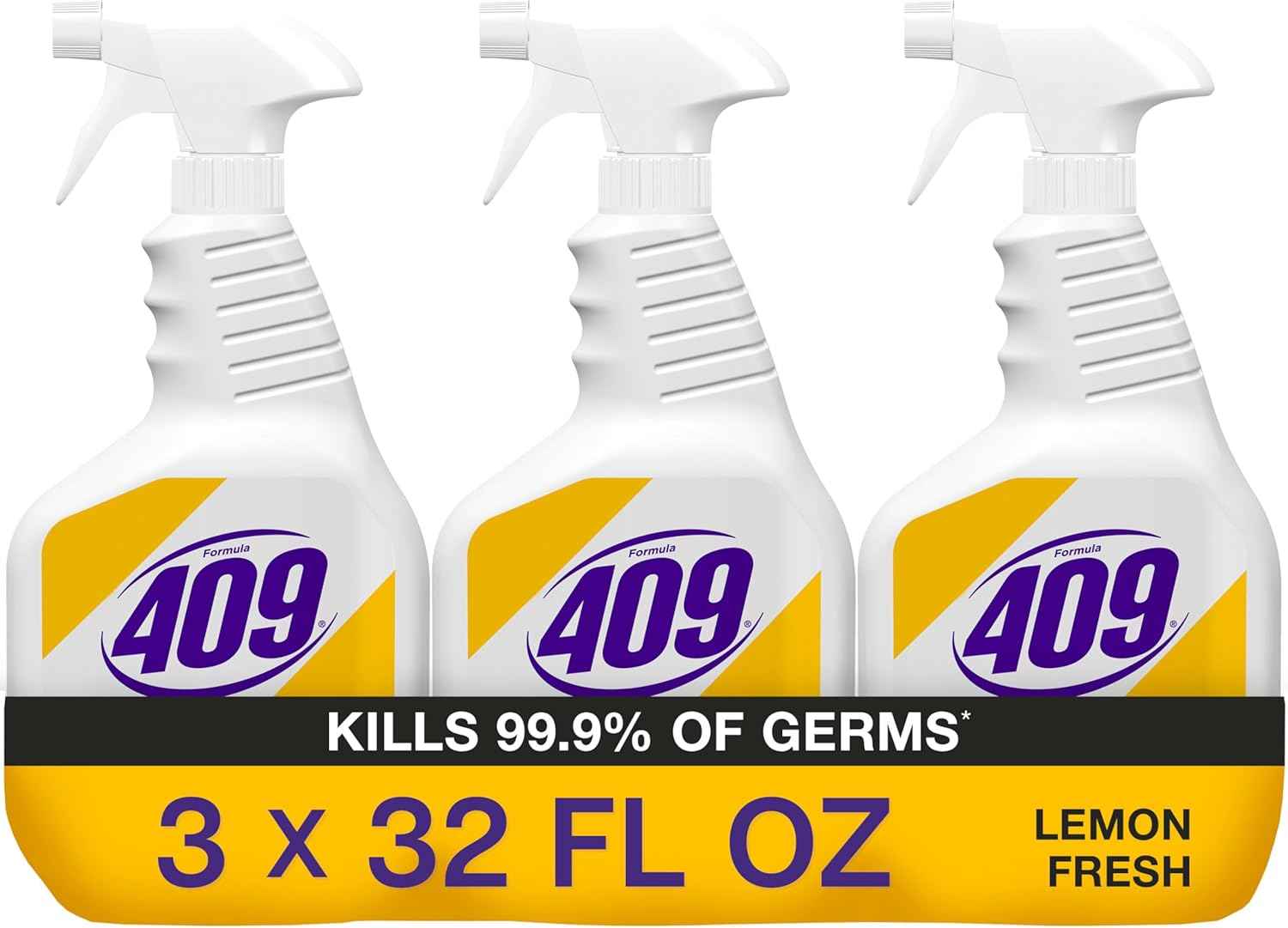 formula 409 multi-surface cleaner, lemon fresh, 32 fluid ounces, pack of 3, 99.9% germ kill rate, antibacterial formula