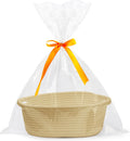 White small woven burr basket with gift bags and ribbons, 12" x 8" x 5", durable storage for gifts, baby toys, and living room essentials