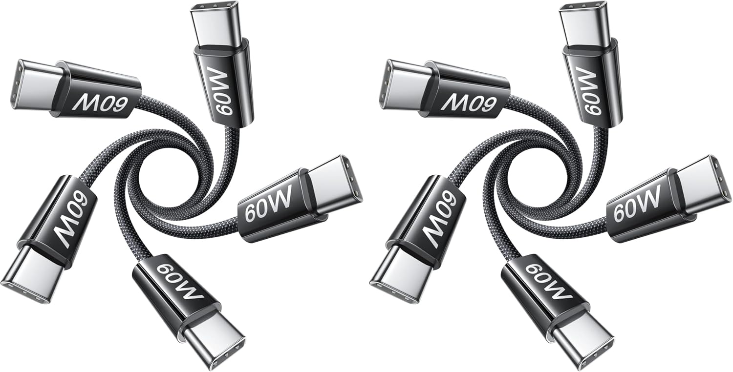 Lisen 5-pack usb c to c cable, 60w fast charging, 10ft for iphone 17, ipad, galaxy s25/s24