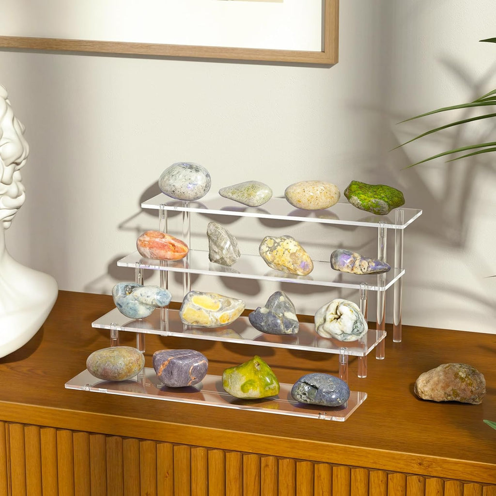 4 Tier Acrylic Display Risers, Clear Perfume Organizer Stand, Large Cupcake Stand Holder, Dessert Display for Party, Display Shelf for Figure and Collection, Riser Stand for Decoration and Organizer