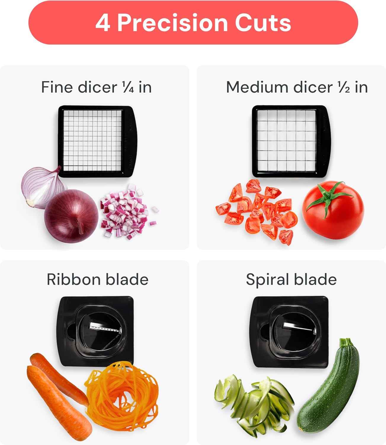 Fullstar The Original Pro Chopper - Vegetable Chopper and Spiralizer, Food Chopper with Container, Fruit Slicer, Kitchen Gadgets & Accessories, Home Essentials (4 in 1, White)