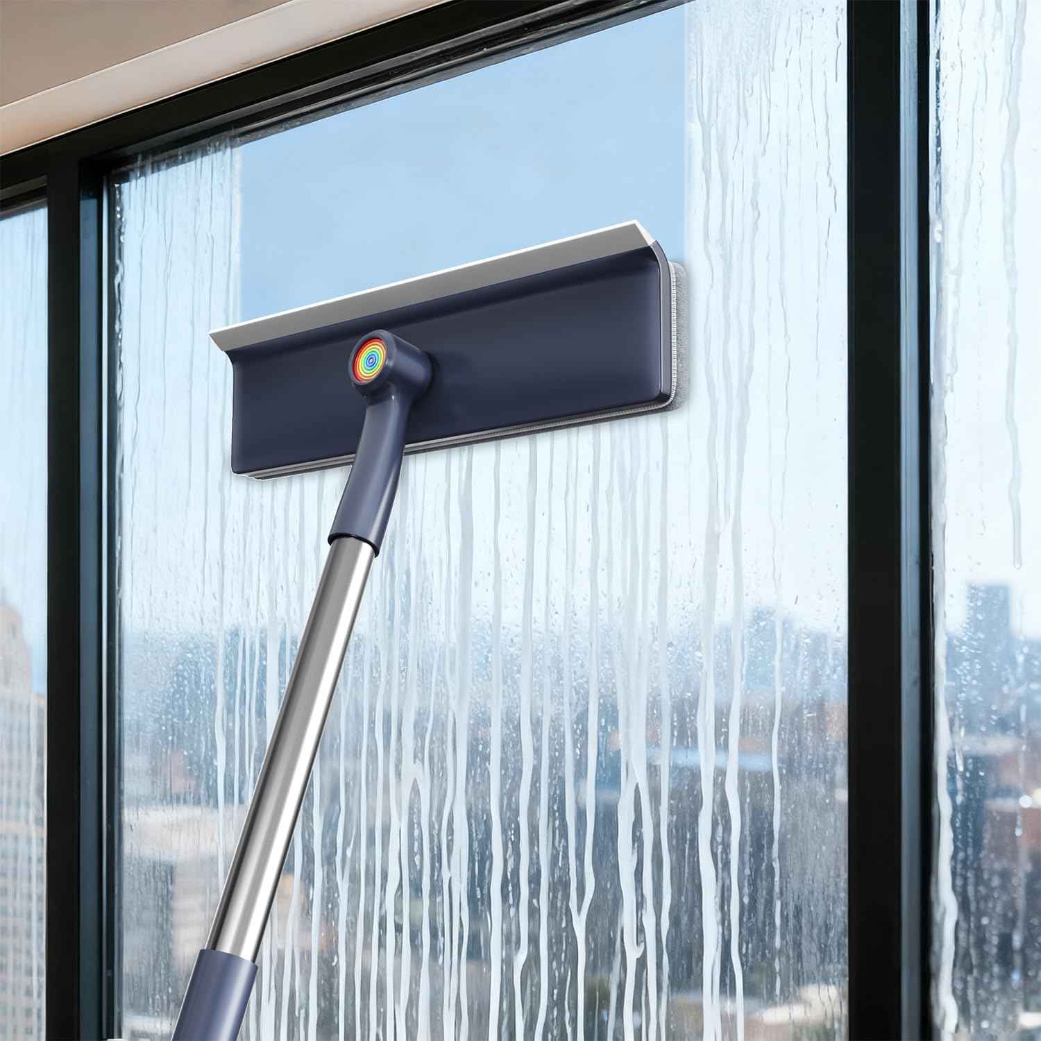 3 in 1 Window Squeegee with 60" Extension Pole for Home, Glass, Mirrors, and Screens with 3 Microfiber Cloths