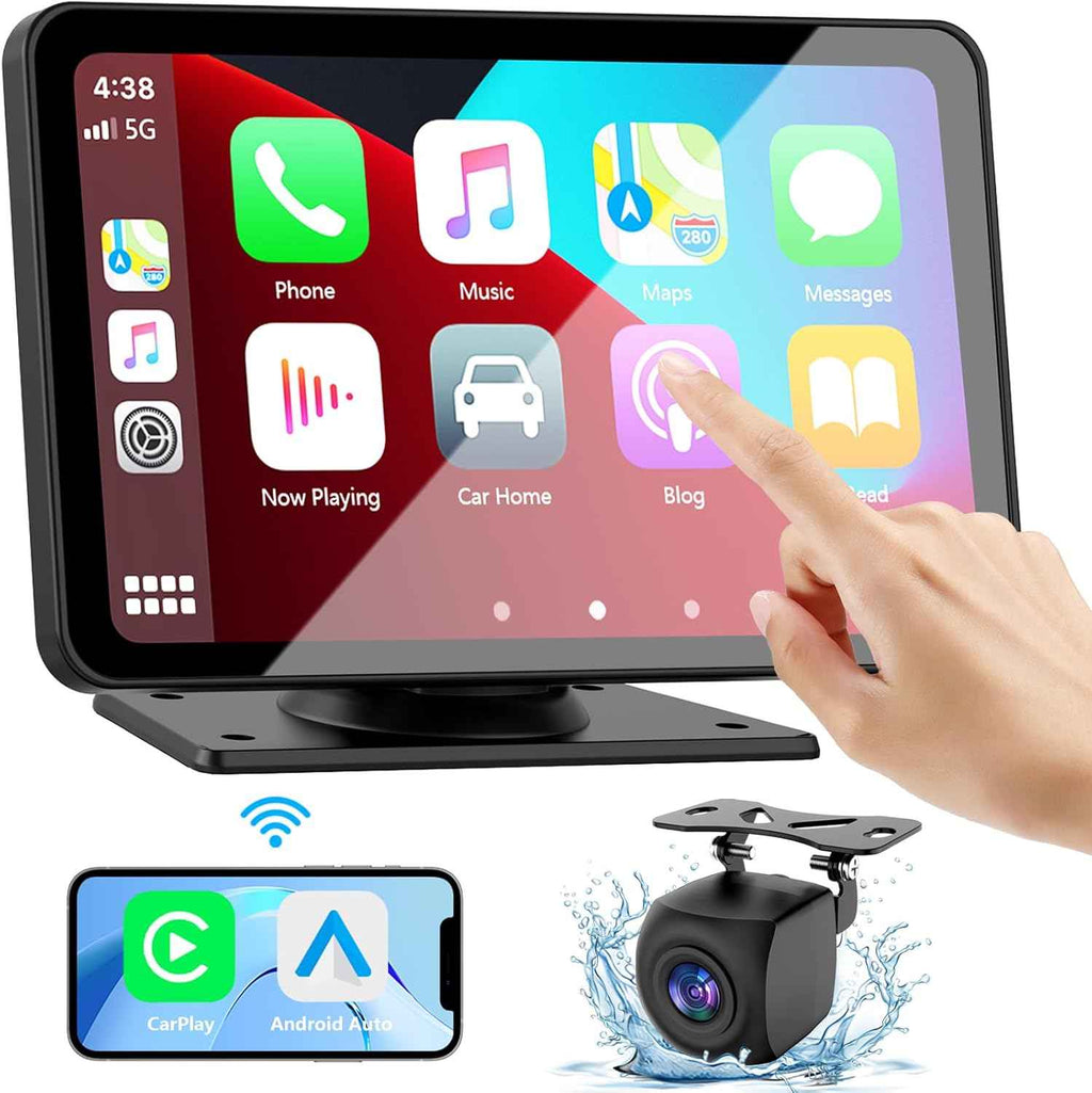 7inch Wireless Portable CarPlay and Android Auto Screen for Cars with GPS Navigation