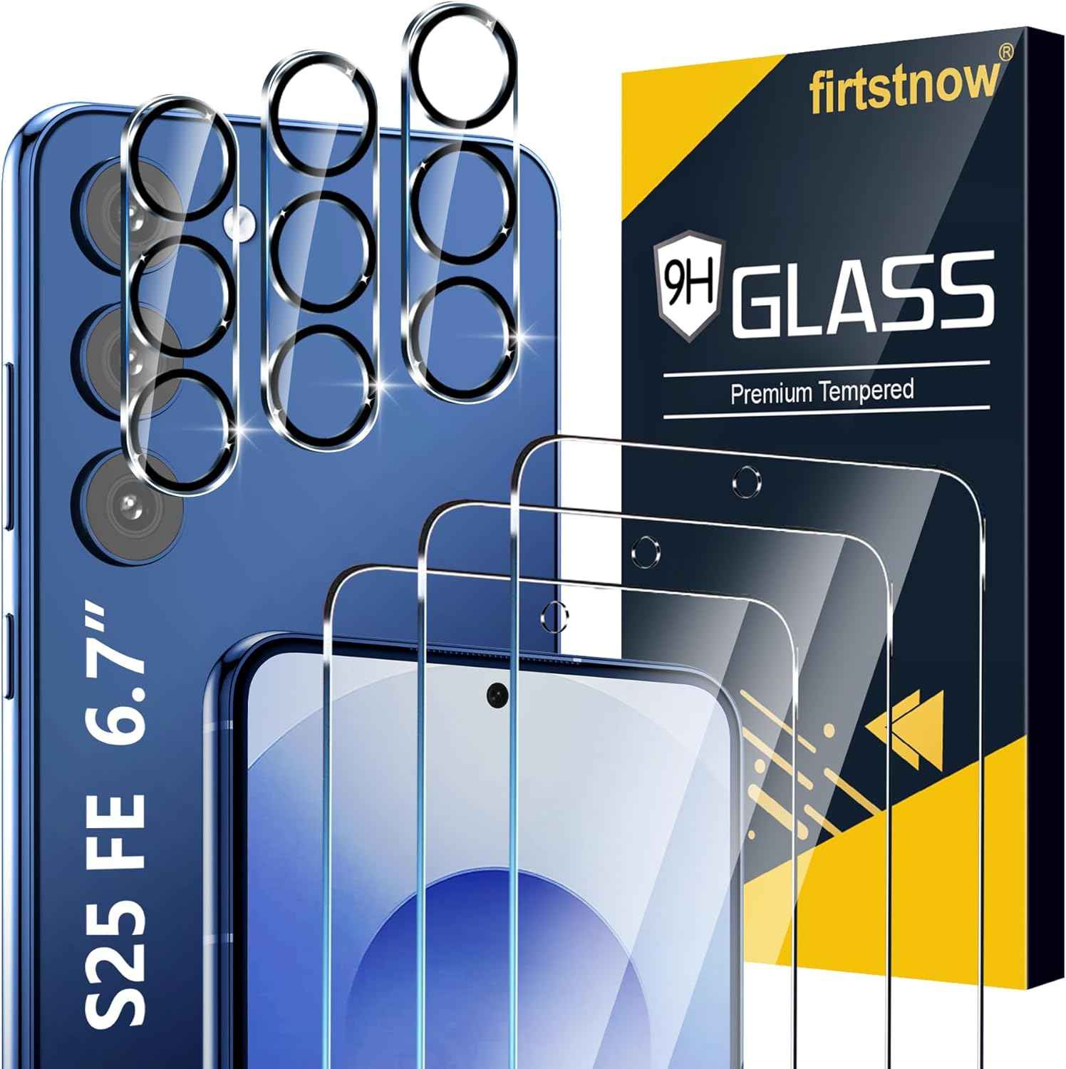 3 Pack Glass Screen Protector for Samsung Galaxy S25 Ultra [6.9 inch] + 3 Pack Camera Lens Protector, 9H Tempered Glass, Fingerprint Unlock, HD Clear Case Friendly Anti-Scratch