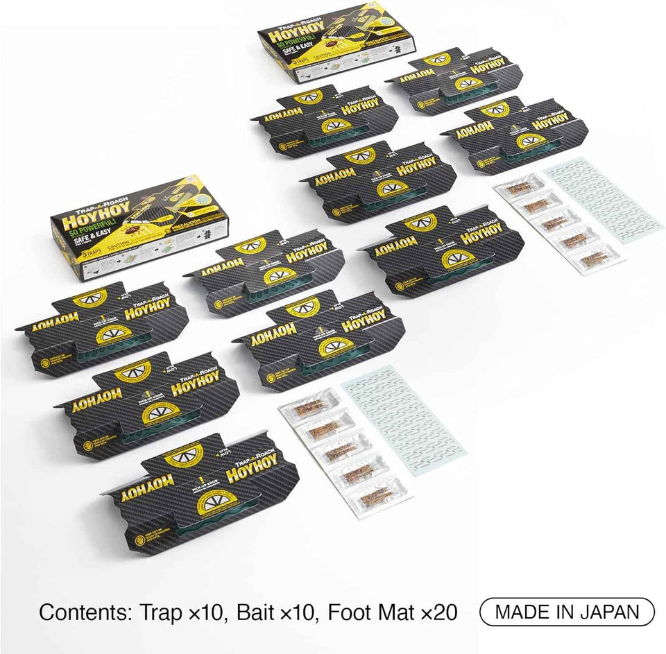 HOY HOY Trap A Roach - 10 Traps [2 Pack] Baited Glue Traps, Great for Home with Kids & Pets Indoor, Sticky Pest Control Trap, Roach Killer, Made in Japan