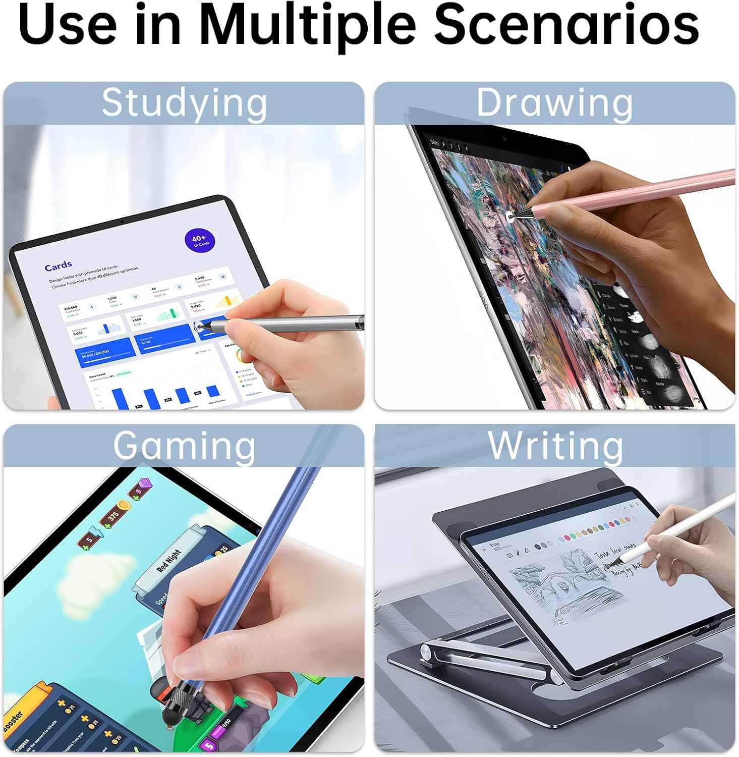 Bopomofo Stylus (5 Pcs), 2-in-1 Stylus Pen for Touch Screen, High Precision and Sensitivity, Suitable for iPhone/ipad/Android Tablets, Compatible with Touch Screens (Black/White/Blue/Rose Gold/Silver)