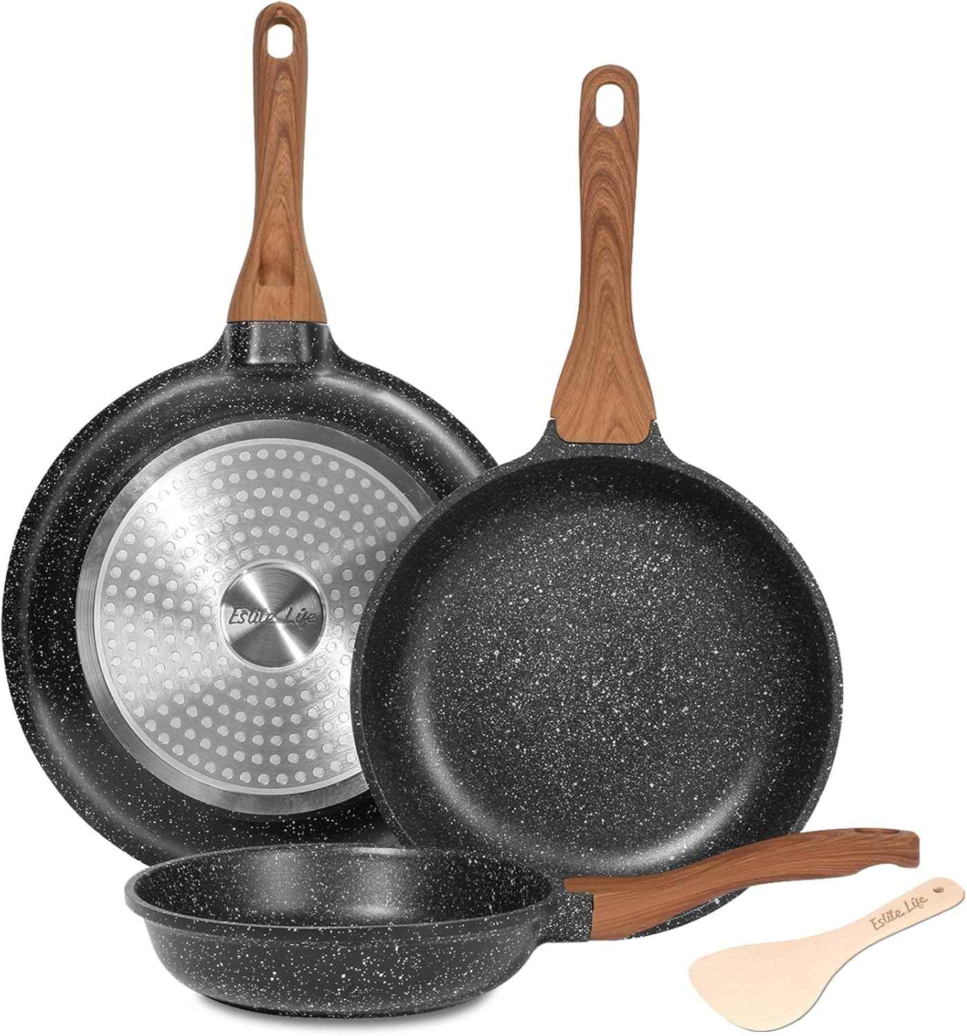 ESLITE LIFE Nonstick Ceramic Frying Pan Skillet, Non-Toxic Egg Omelette Kitchen Cooking Pans Compatible with All Stovetops (Gas, Electric & Induction), PTFE & PFOA Free (White, 8'')