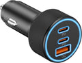 USB C Car Charger, 3-Port 67W Dual USB-C & USB-A Car Power Adapter PD/QC Fast Charging Cigarette Lighter for iPhone 17/16/15/14/13/12/11 Pro Max, iPad, Samsung Galaxy S25 S24/S23/S22, Pixel, Android
