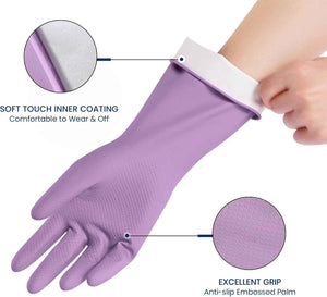 Reusable Rubber Dishwashing Gloves 4 Pairs Kitchen Cleaning Gloves for Washing Dishes and Cleaning Non-Slip Grip Flocked Lining for Women and Men