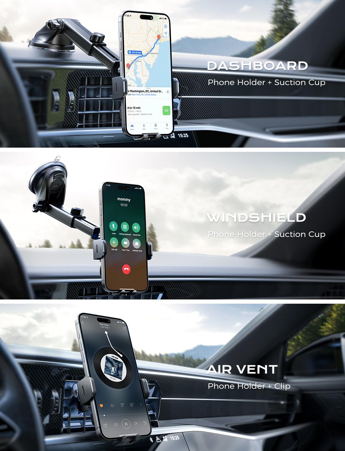 CHGeek Wireless Car Charger, 15W Fast Charging Auto Clamping Phone Holders for Your Car Phone Mount for Car fit for iPhone 17 16 15 14 13 12 Pro Max 11 XR XS, Samsung Galaxy S25 Ultra S24 S23, Black