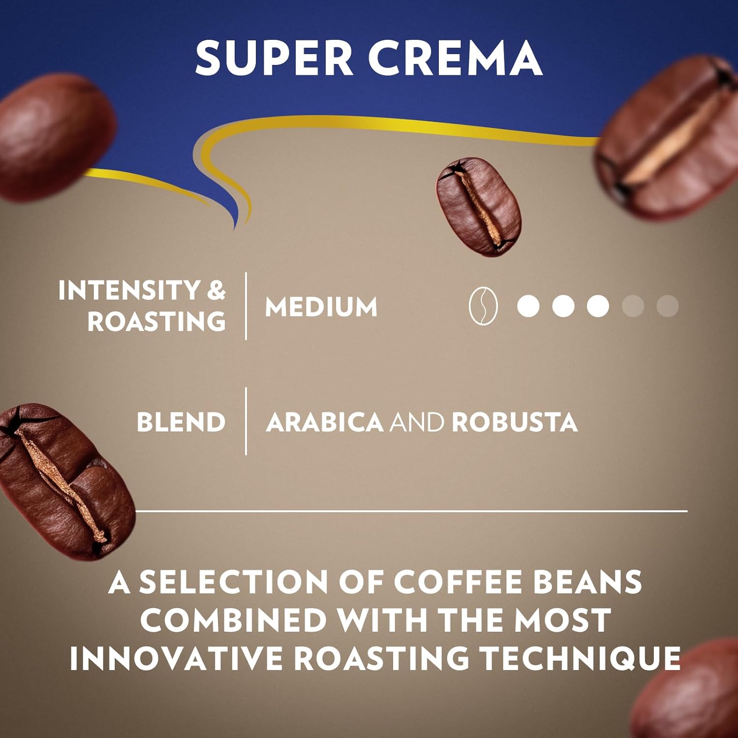 Lavazza Super Crema whole bean coffee, medium espresso roast, Arabica and Robusta blend, 2.2 lb bag