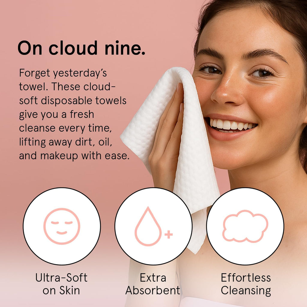 grace & stella XL disposable face towels - ultra-soft & absorbent vegan travel essentials for cleansing & makeup removal