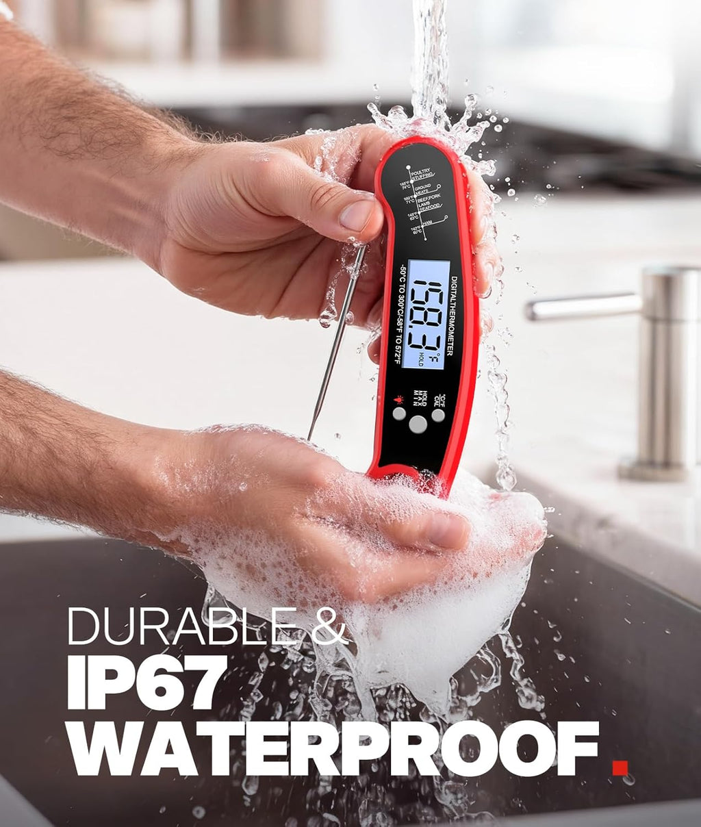 Meat Thermometer Digital - Instant Read Food Thermometer for Cooking Grilling, Candy, Air Fryer, Griddle Probe Kitchen Gadgets Essentials BBQ Accessories, Gifts for Men, Mom, Dad, Red