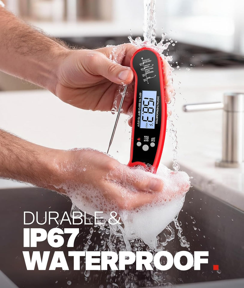 Meat Thermometer Digital - Instant Read Food Thermometer for Cooking Grilling, Candy, Air Fryer, Griddle Probe Kitchen Gadgets Essentials BBQ Accessories, Gifts for Men, Mom, Dad, Red