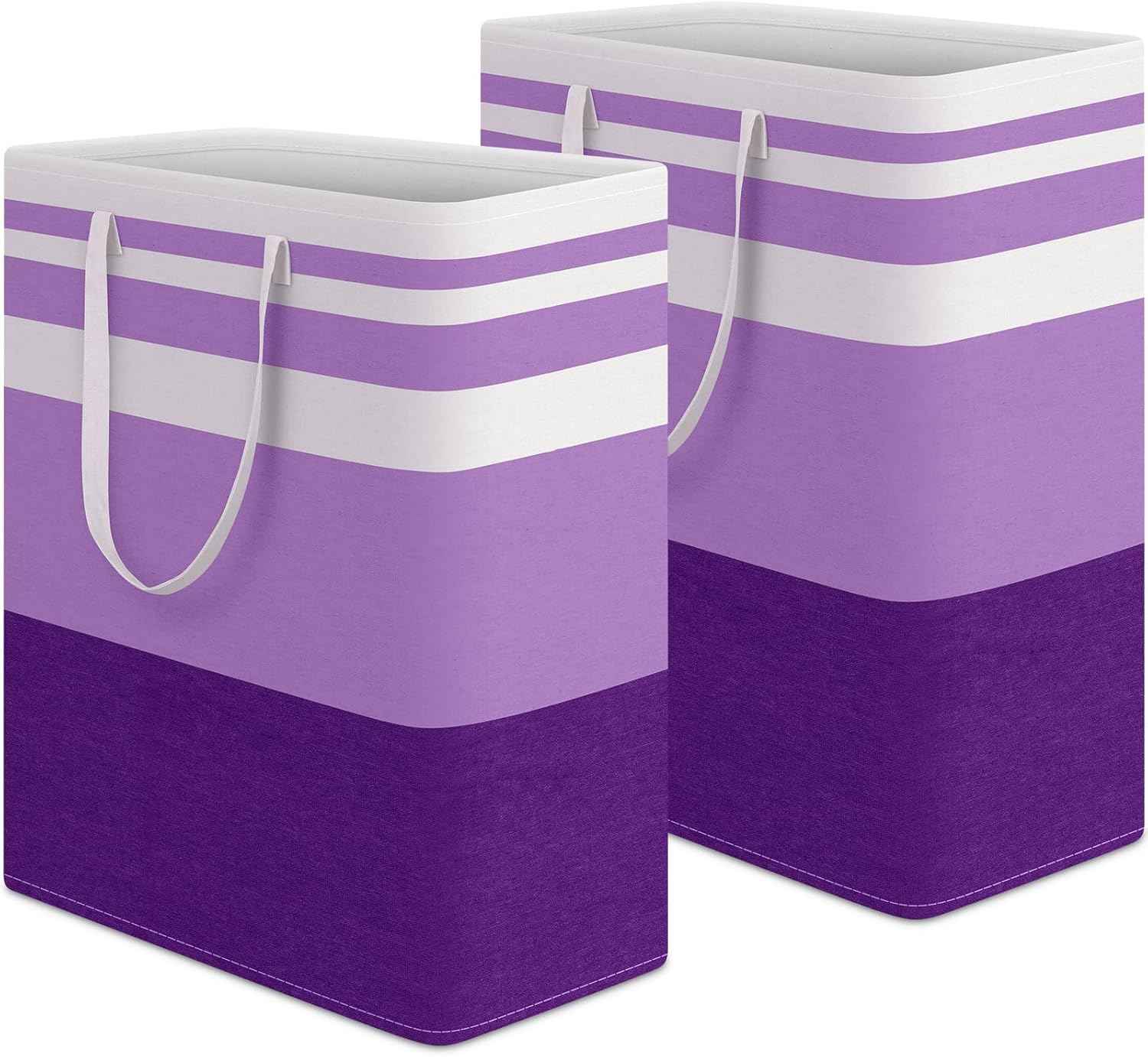HomeHacks 2 Pack Large Laundry Baskets, Waterproof, Freestanding Laundry Hampers, Collapsible Clothes Hamper with Reinforced Handles in Laundry Room, College Dorm, Bathroom, Bedroom (Grey, 75Lx2)