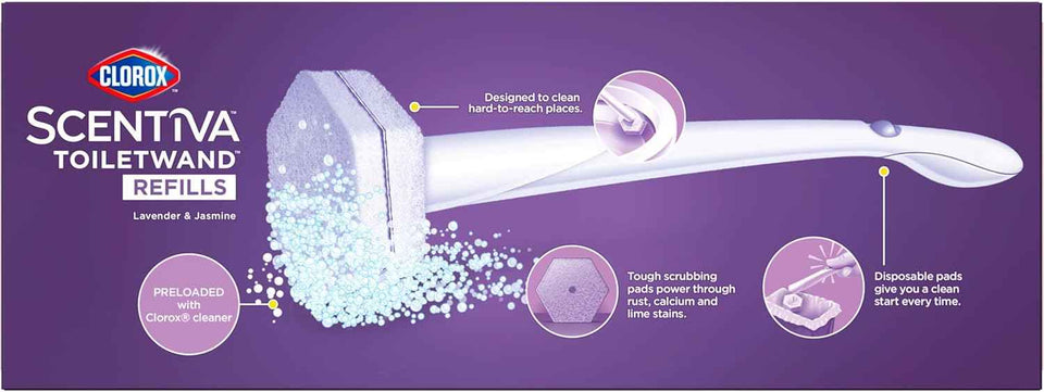 CLOROX Scentiva ToiletWand Toilet Cleaner Refills, Toilet brush, Lavender and Jasmine, 10 Count