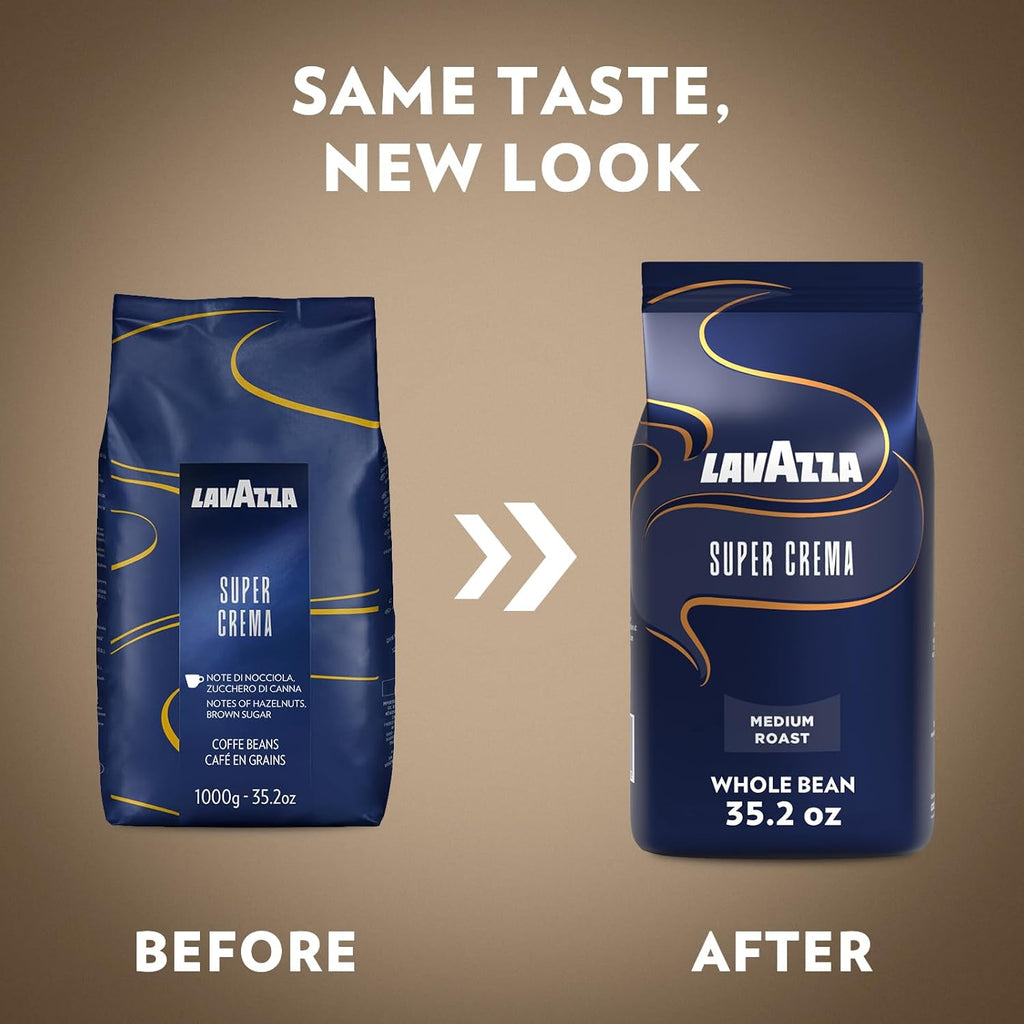 Lavazza Super Crema whole bean coffee, medium espresso roast, Arabica and Robusta blend, 2.2 lb bag