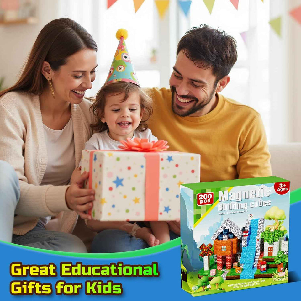 200PCS Magnetic Blocks, Magnetic Building Cube Toys for Kids, STEM Montessori Stacking, Sensory Education Toys for Toddlers Building World Set, Christmas Birthday Gifts for Kids Age 3 4 5 6 7 8 9 10