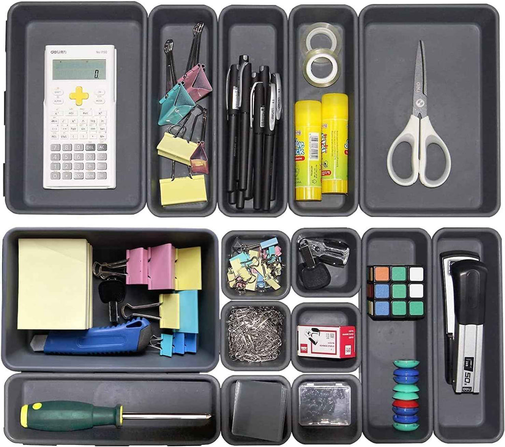 15-Piece Interlocking Desk Organizer: Versatile Storage for Office, Bathroom, and Kitchen