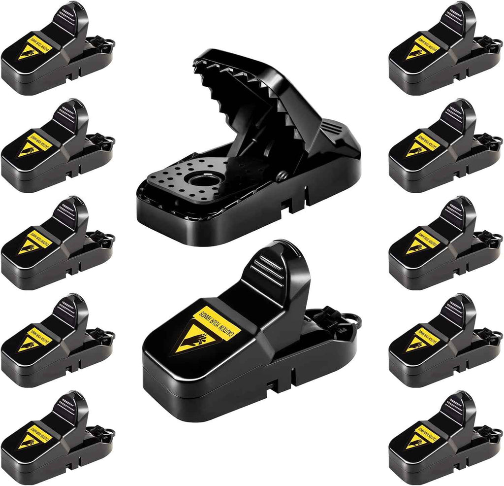 Mouse Traps 12-Pack, Small Reusable Indoor Outdoor Mice Catchers for Home Use, Easy Quick-Set Mousetraps