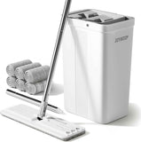 JOYMOOP Mop and Bucket Set with Wringer, Flat Mops for Floor Cleaning, Wall Mop Cleaner with Long Handle, Hardwood Floor Mop with 4 Microfiber Pads