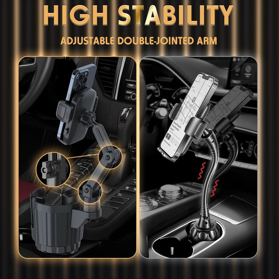 Phone Holders for Your Car, 2 in 1 Universal Cup Holder Expander Adjustable Base with Phone Mount, Long Arm with 360å¡Rotation Cup Holder Phones Mount for Car Compatible with All Smartphones - ShopUS