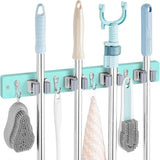 Mop and Broom Holder Wall Mount - Rustic Wood Broom Mop Hanger - Wall Mounted Garden Tool Rack Organizer for Closet Garage Laundry Room Kitchen Decor With 4 Slots & 4 Hooks - ShopUS