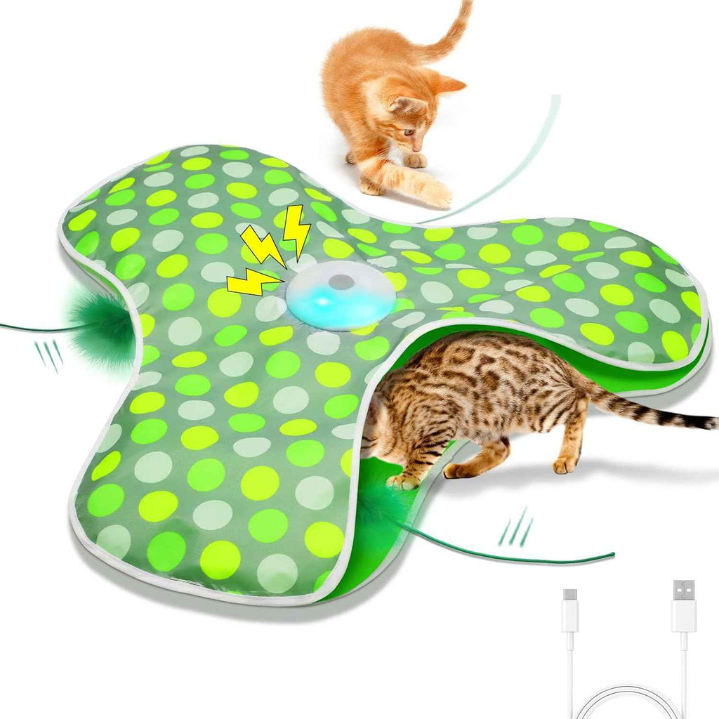Interactive Concealed Feathers Cat Toy, Rechargeable, Touch Activated, Real Mouse Squeaky, Indoor Exercise Toy for Adult Cats