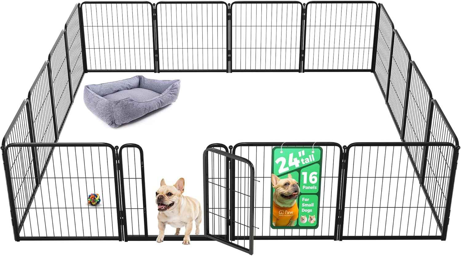 FXW Homeplus Unleashed Indoor Dog Playpen - Stress-Free and Safe Play, Heavy Duty 24 Inch 6 Panels Dog Pen for Puppy and Small Dogs, Black│Patented