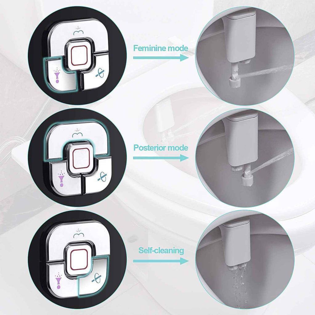 SAMODRA Bidet Attachment, Non-Electric Cold Water Bidet Toilet Seat Attachment with Pressure Controls, Retractable Self-Cleaning Dual Nozzles for Frontal & Rear Wash - Black