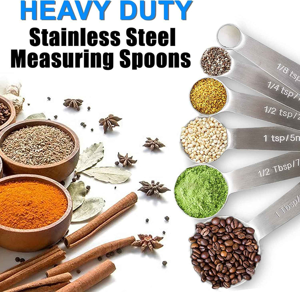 Premium Heavy Duty 18/8 Stainless Steel Measuring Spoons Cups Set, Small Tablespoon with Metric and US Measurements