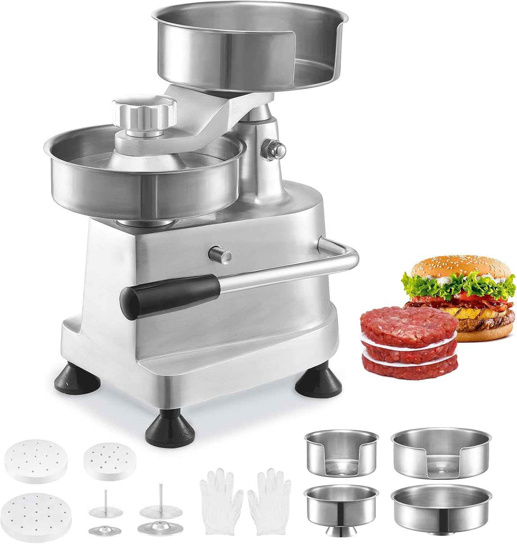 VEVOR Commercial Burger Patty Maker, 100mm/4inch Hamburger Beef Patty Maker, Heavy Duty Food-Grade Stainless Steel Bowl Burger Press Machine, Kitchen Meat Forming Processor with 1000 Pcs Patty Papers