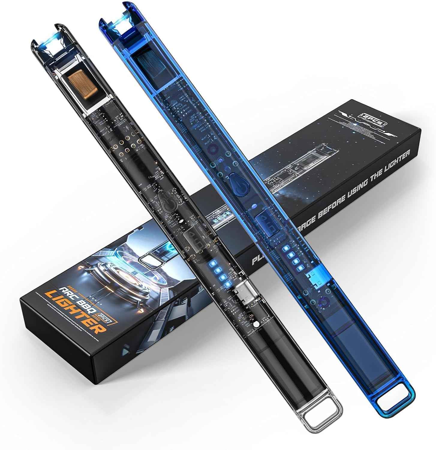 Ktebo 2 pack rechargeable usb c arc lighters with led display and see through tech design