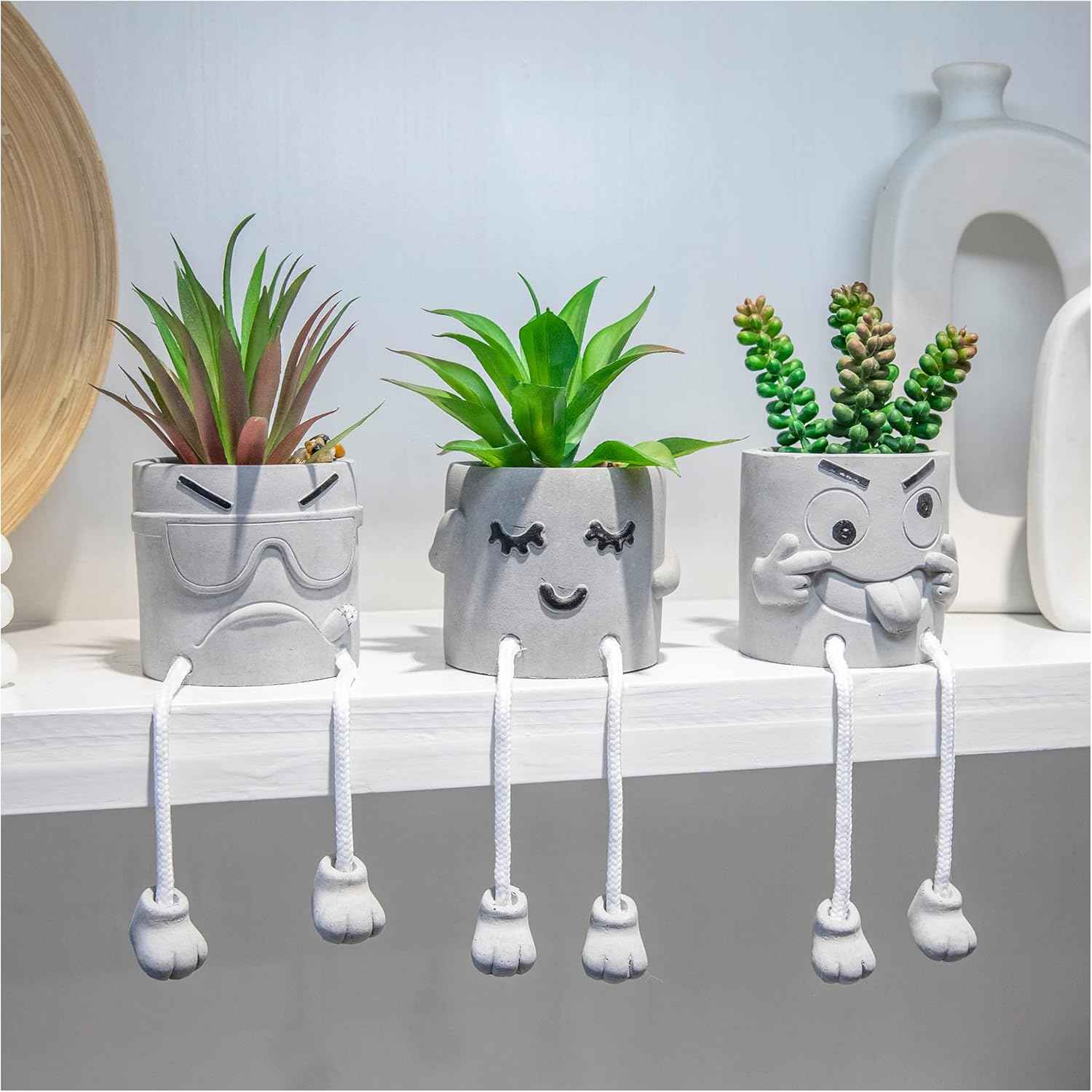 3PCS cute artificial plants for office decor, small fake succulent desk decor for women and men