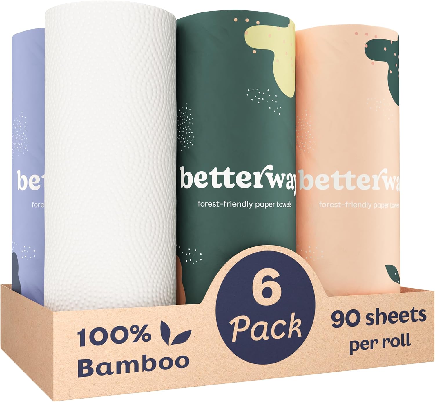 Betterway Bamboo Natural Brown Paper Towels - 8 Rolls, 2 Ply, 110 sheets - Plastic Free, PFAS Free, Disposable Kitchen Paper Towels - Select Size, Tree Free, Compostable, Strong & Absorbent - ShopUS