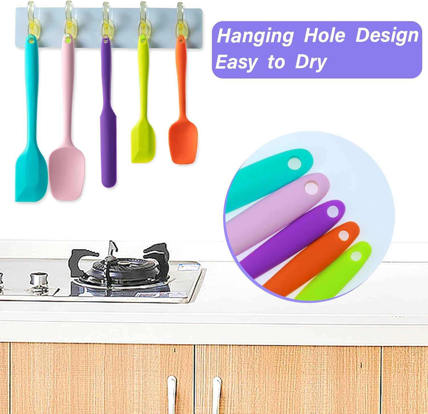 5 Piece Silicone Spatula Set for High Heat Resistant Non-Stick Cooking
