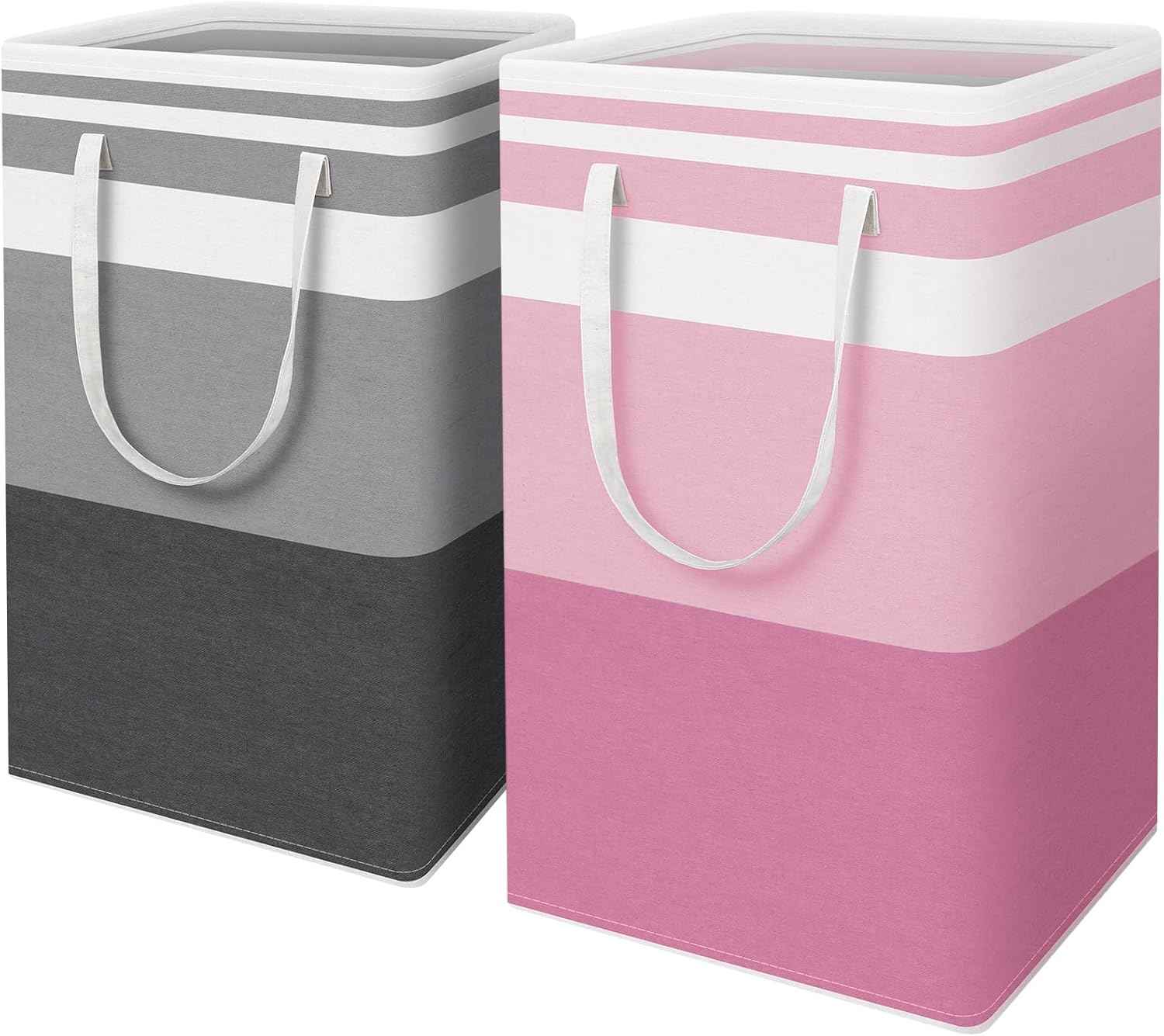 HomeHacks 2 Pack Large Laundry Baskets, Waterproof, Freestanding Laundry Hampers, Collapsible Clothes Hamper with Reinforced Handles in Laundry Room, College Dorm, Bathroom, Bedroom (Grey, 75Lx2)