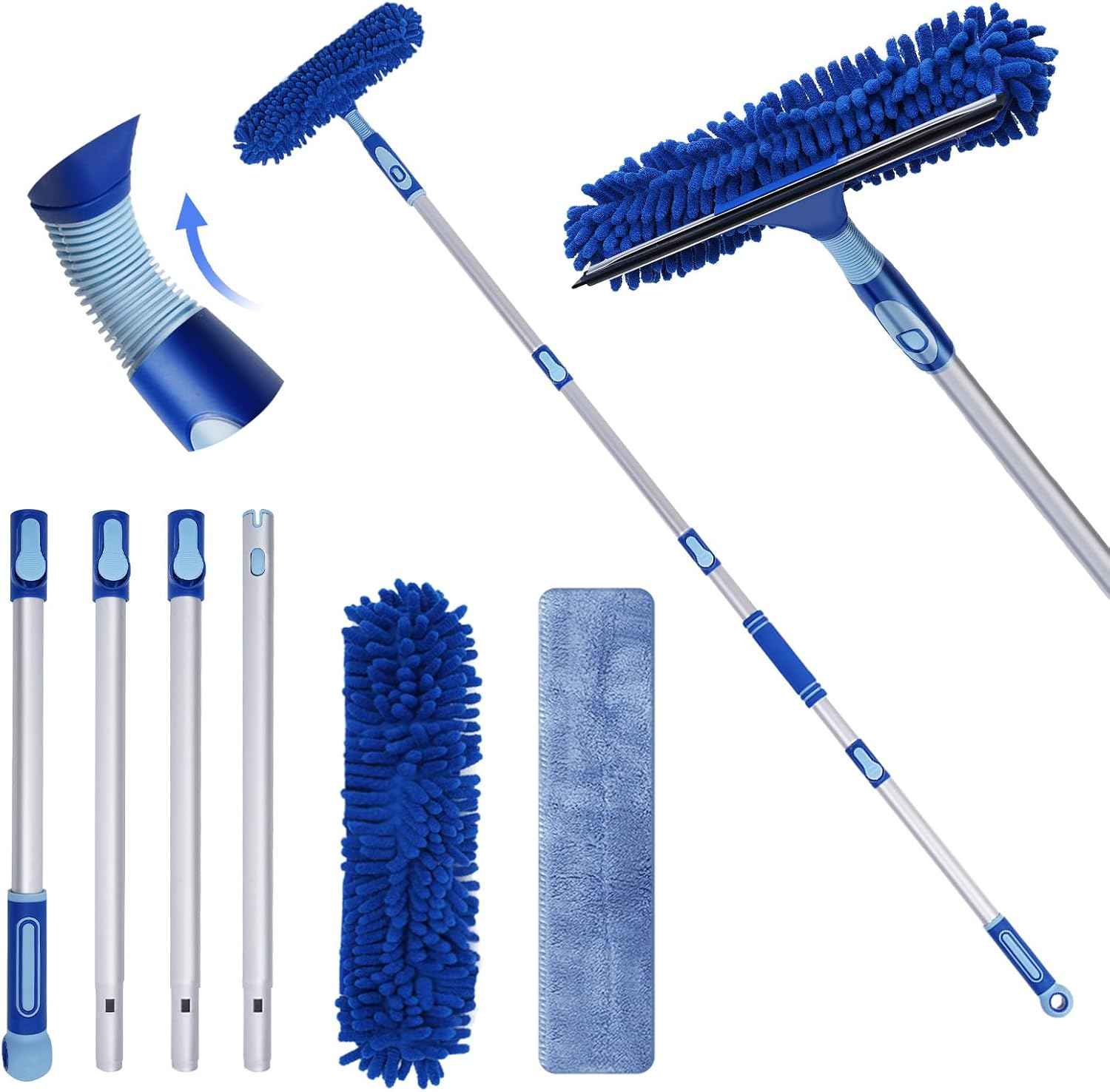 LOMIDA Professional Window Squeegee Kit - Lightweight 62" Aluminum Pole, Rotatable 2-in-1 Cleaning Tool for Cars, Showers & High Windows