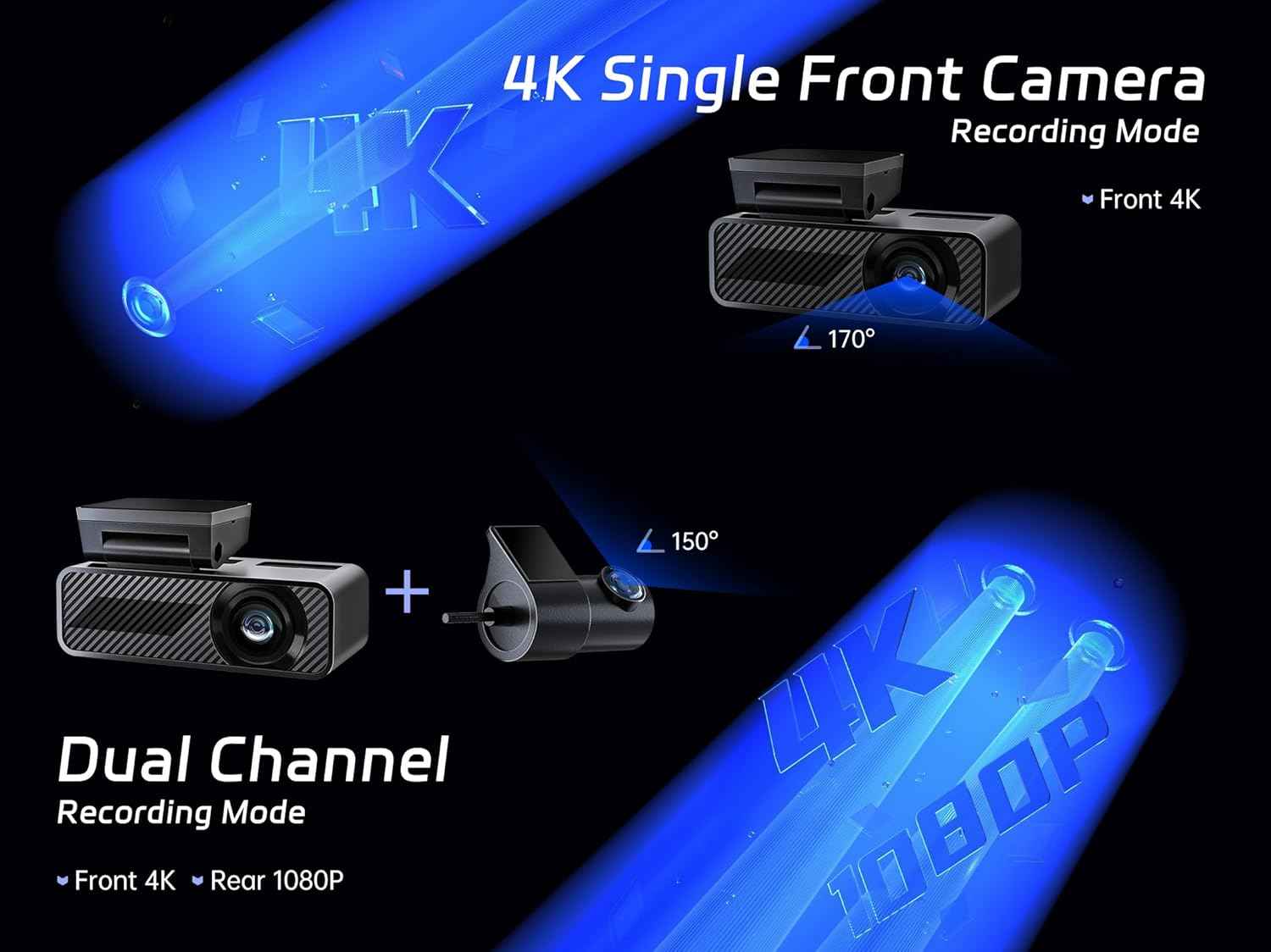 pelsee p1 duo 4k dash cam front and rear with 64gb sd card and 4k+1080p dual recording
