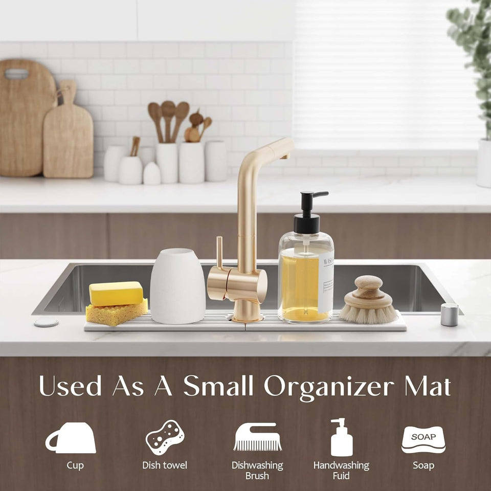 Eormoe Faucet Mat for Kitchen Sink – Diatomite Stone Drying Mat & Sink Protectors, Prevent Moisture – Sink Splash Guard Water-Absorbing Stone Tray for Kitchen Counter Decor (Light Grey, 23.6" x 3.9")