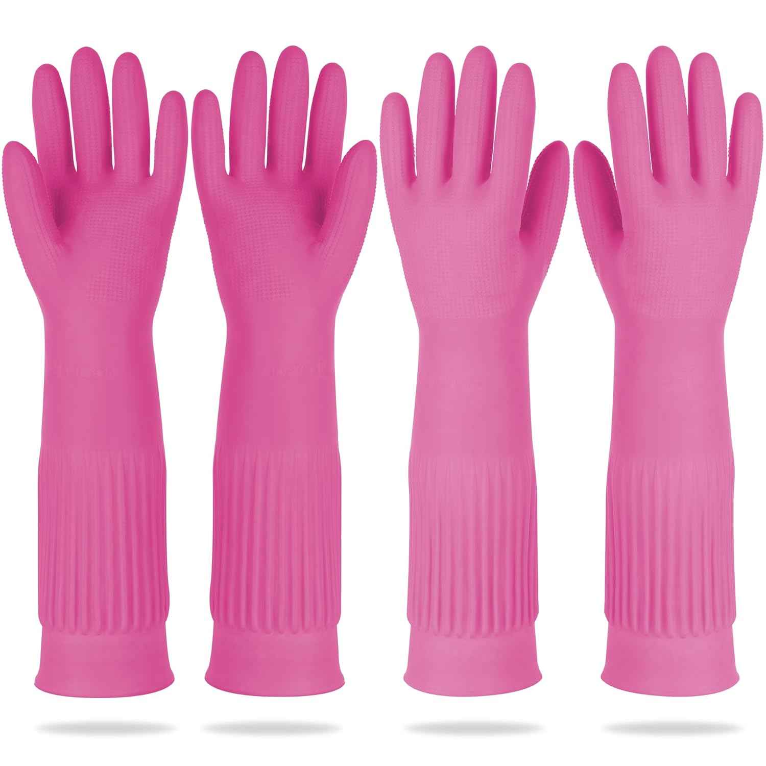 Mamison 2 Pairs Reusable Waterproof Household Dishwashing Cleaning Rubber Gloves, Non-Slip Kitchen Glove (Pink, Medium (Pack of 2))