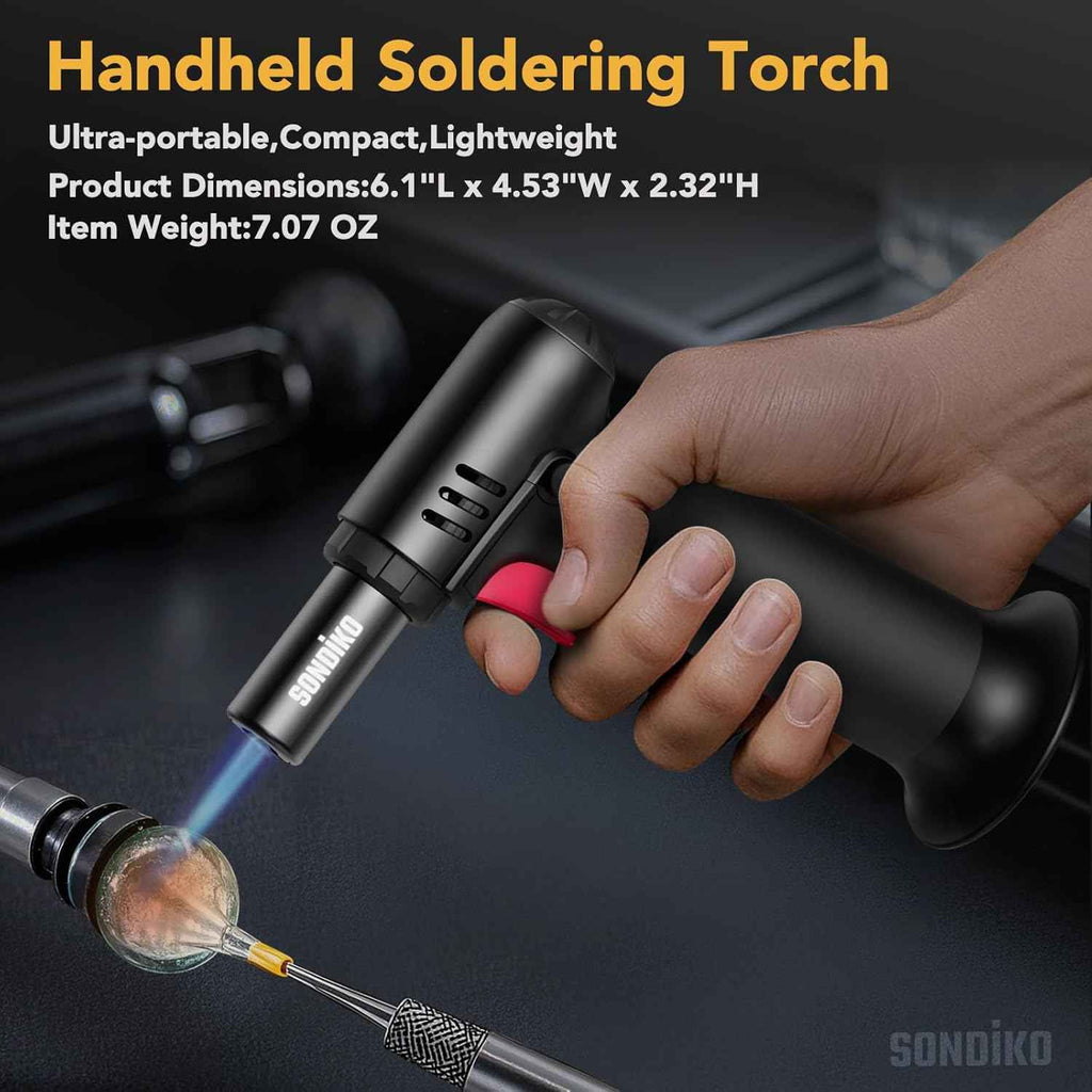 Sondiko Butane Torch Lighter with Fuel Gauge, Refillable Soldering Torch with Adjustable Flame for Welding, Resin Art, Industrial(Butane Gas Not Included)