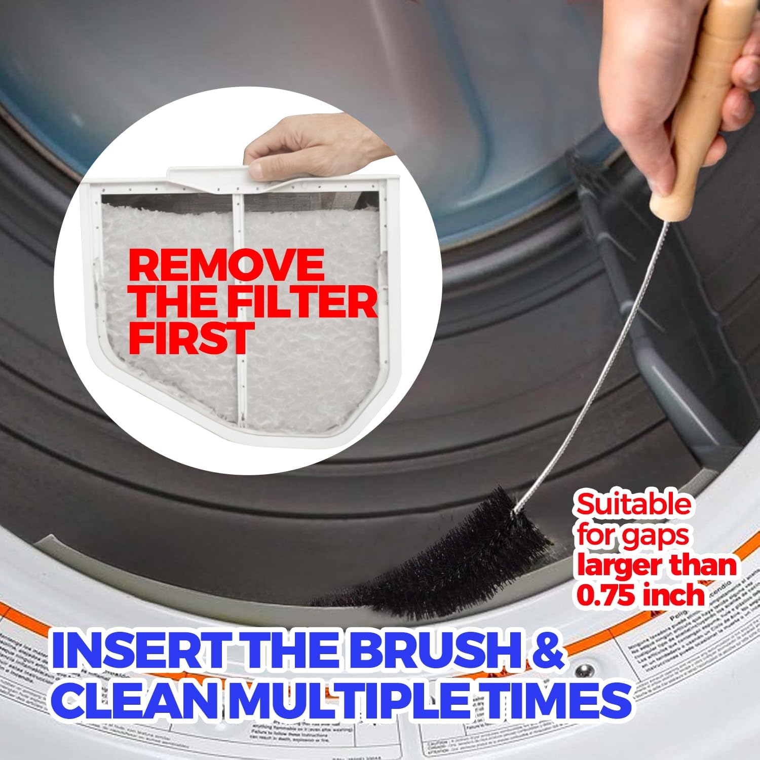 Holikme Dryer Vent Cleaner Kit 2 Pack - Household Cleaning Supplies 304 Stainless Steel Dryer Lint Brush Home Essentials for Lint Trap Dust Vacuum Brush