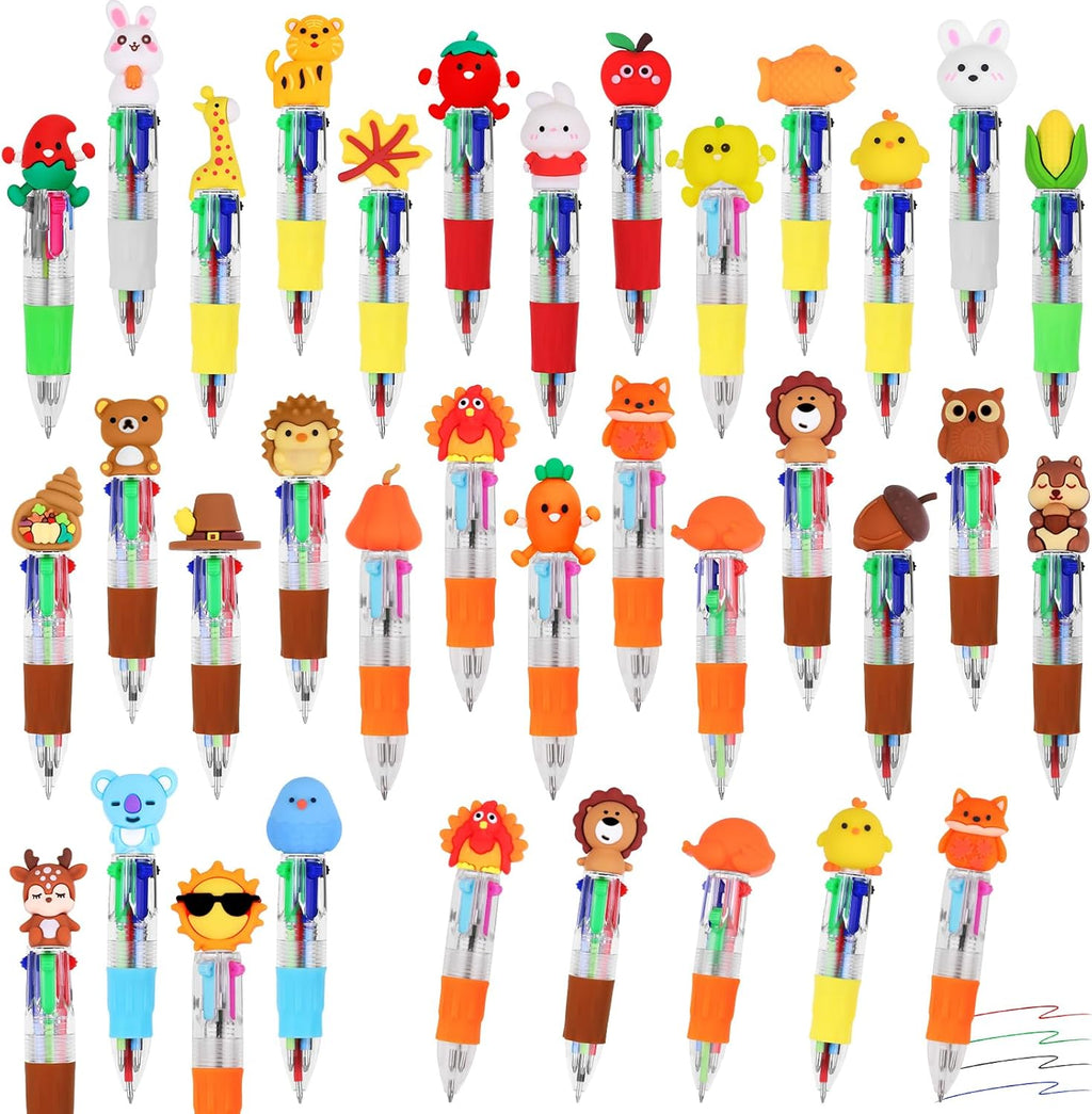 cZWZ 20Pcs Mini Multicolor Pens 4-in-1 Cute Ballpoint Pens for Kids Birthday Party Favors Gifts Teacher Supplies