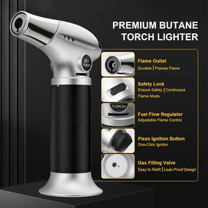TBTEEK Butane Torch, Kitchen Torch Cooking Torch with Safety Lock & Adjustable Flame for Cooking, BBQ, Baking, Brulee, Creme, DIY Soldering(Butane Not Included)