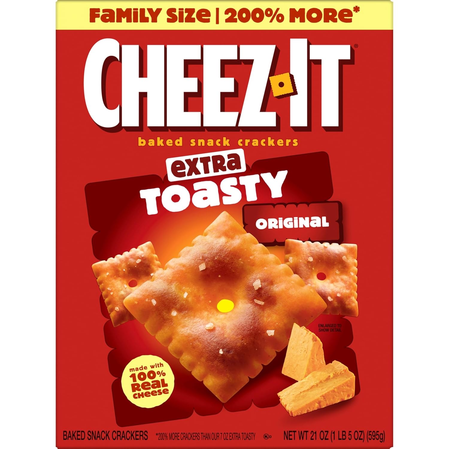 Cheez-It Extra Toasty Baked Snack Crackers, 21oz Box, Family Size, Lunch Snacks, 100% Real Cheese