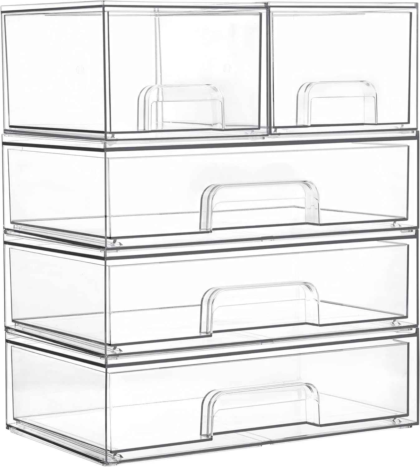 Vtopmart Stackable Storage Drawers Set of 5, Clear Plastic Organizer Bins for Baby Bottle, Beauty Supplies Storage, Ideal for Kichen Countertop, Vanity, Bathroom, Cabinet, Pantry Organization